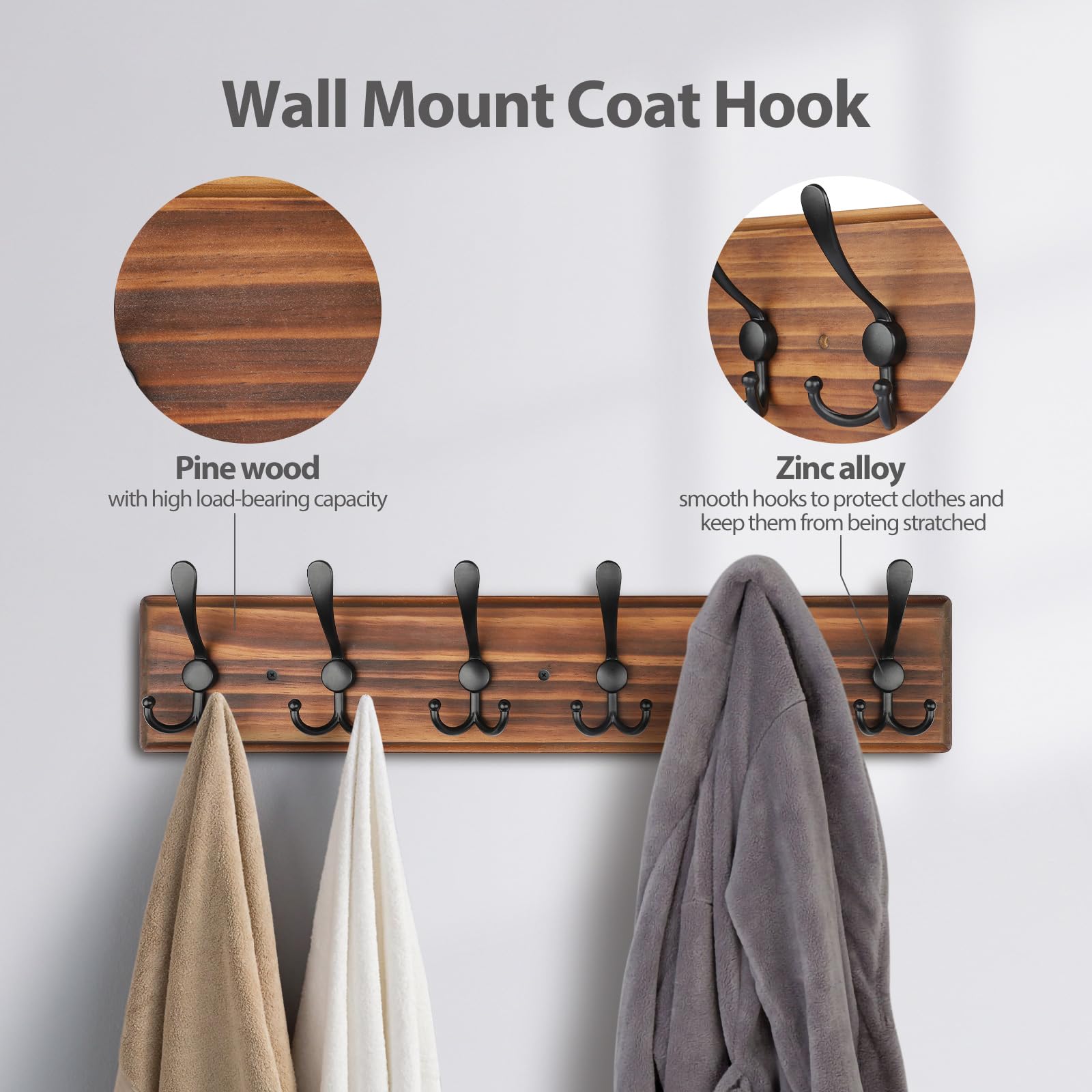 Amazon.com: PHINGEER Coat Rack Wall Mount, Wooden Heavy Duty Coat